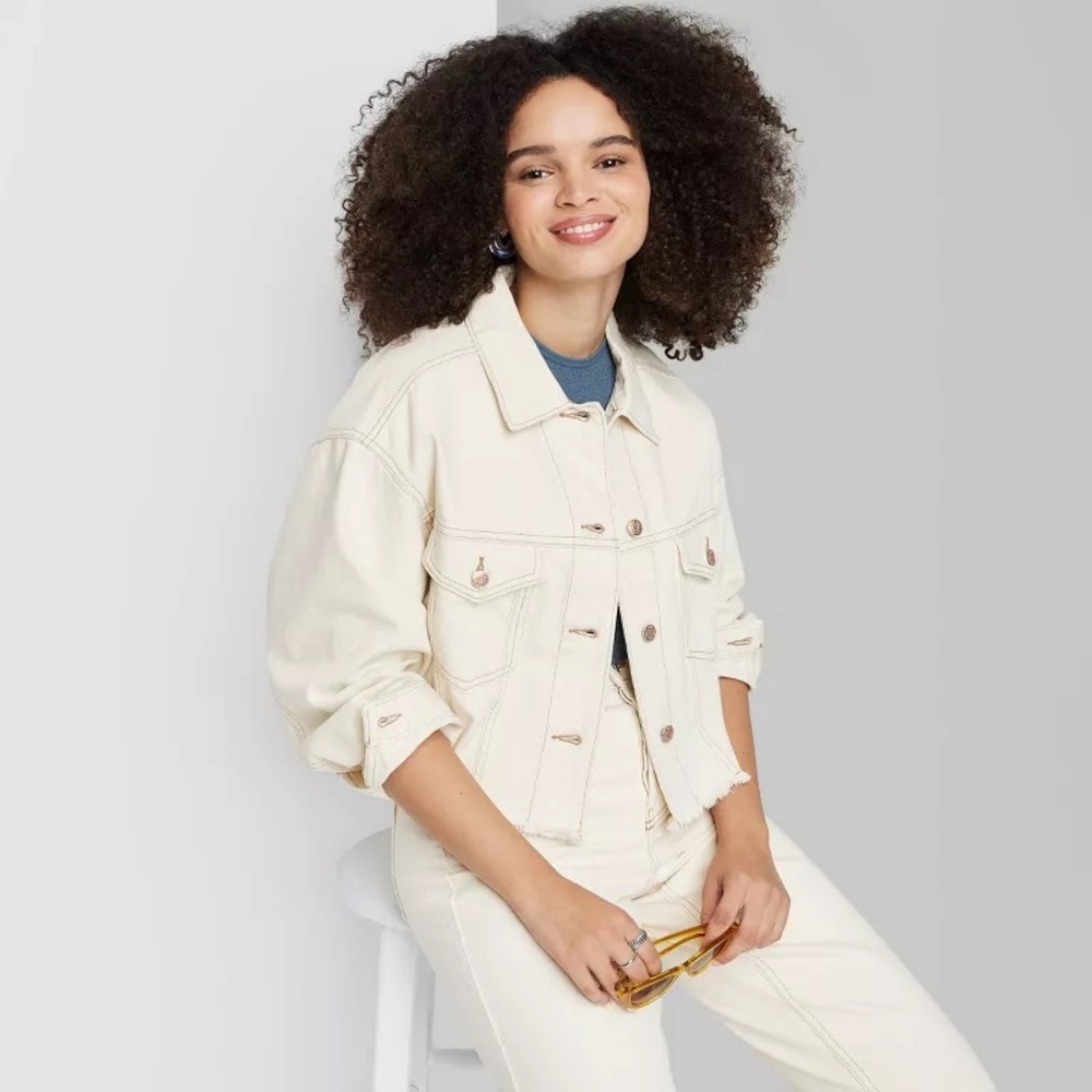 Women's Cropped Denim Trucker Jacket - Wild Fable™